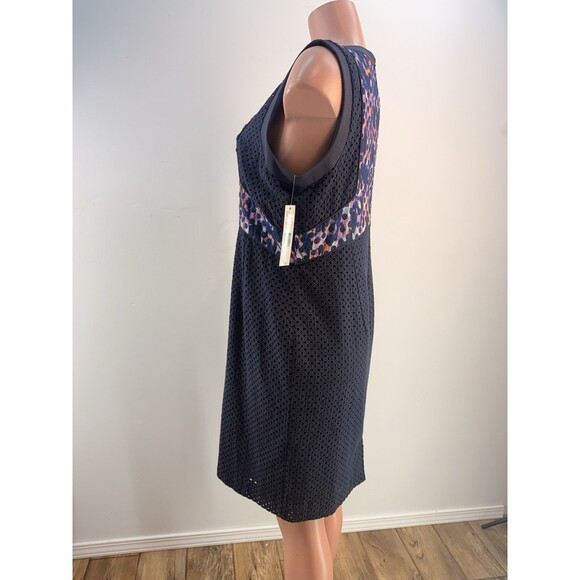 New Antonio Melani Women’s 14 Navy Cotton Eyelet Lace Watercolor Sheath Dress - Picture 4 of 16